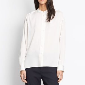 Stretch Silk Pintuck Placket Blouse in White
